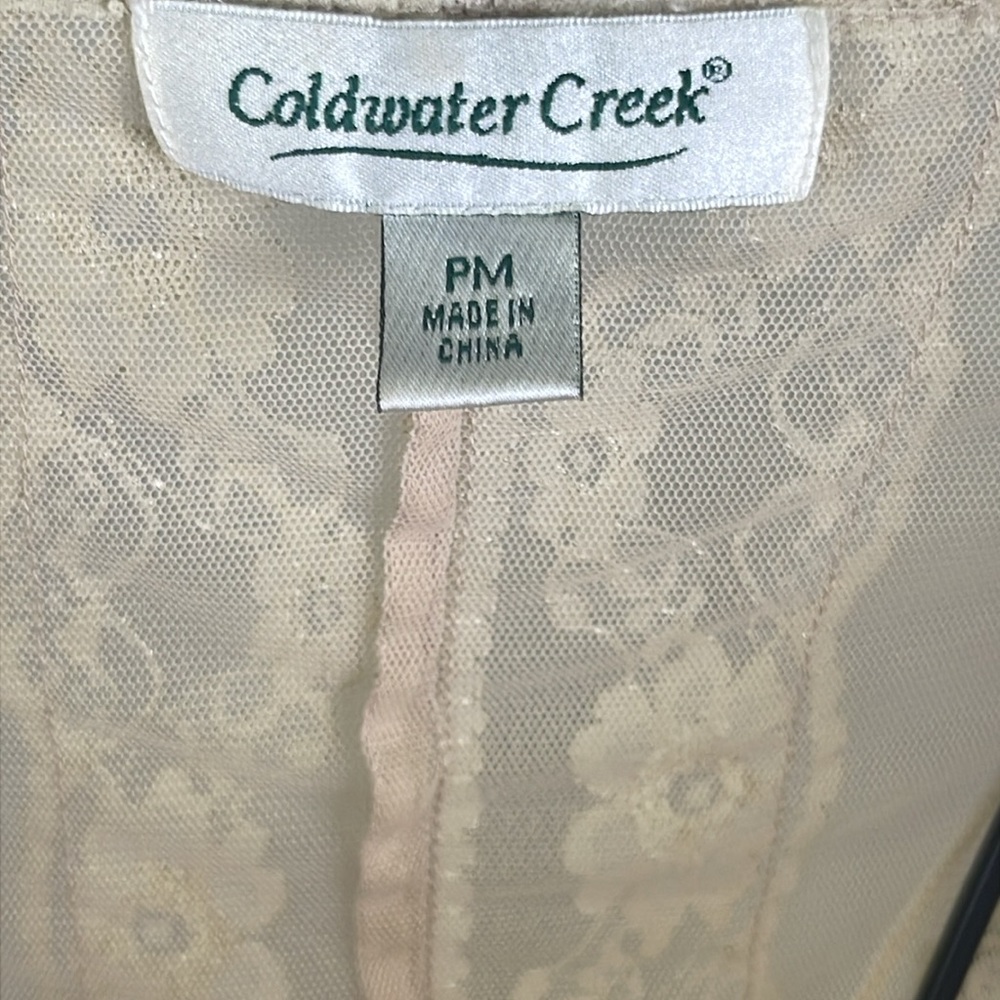 Coldwater Creek Cream Lace Blouse Button-Up Sheer 3/4 Flutter Sleeve Victorian - Picture 10 of 13